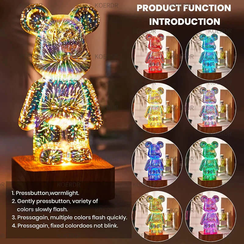 3D Projection Lamp Colorful Bear Night Light - Image 9