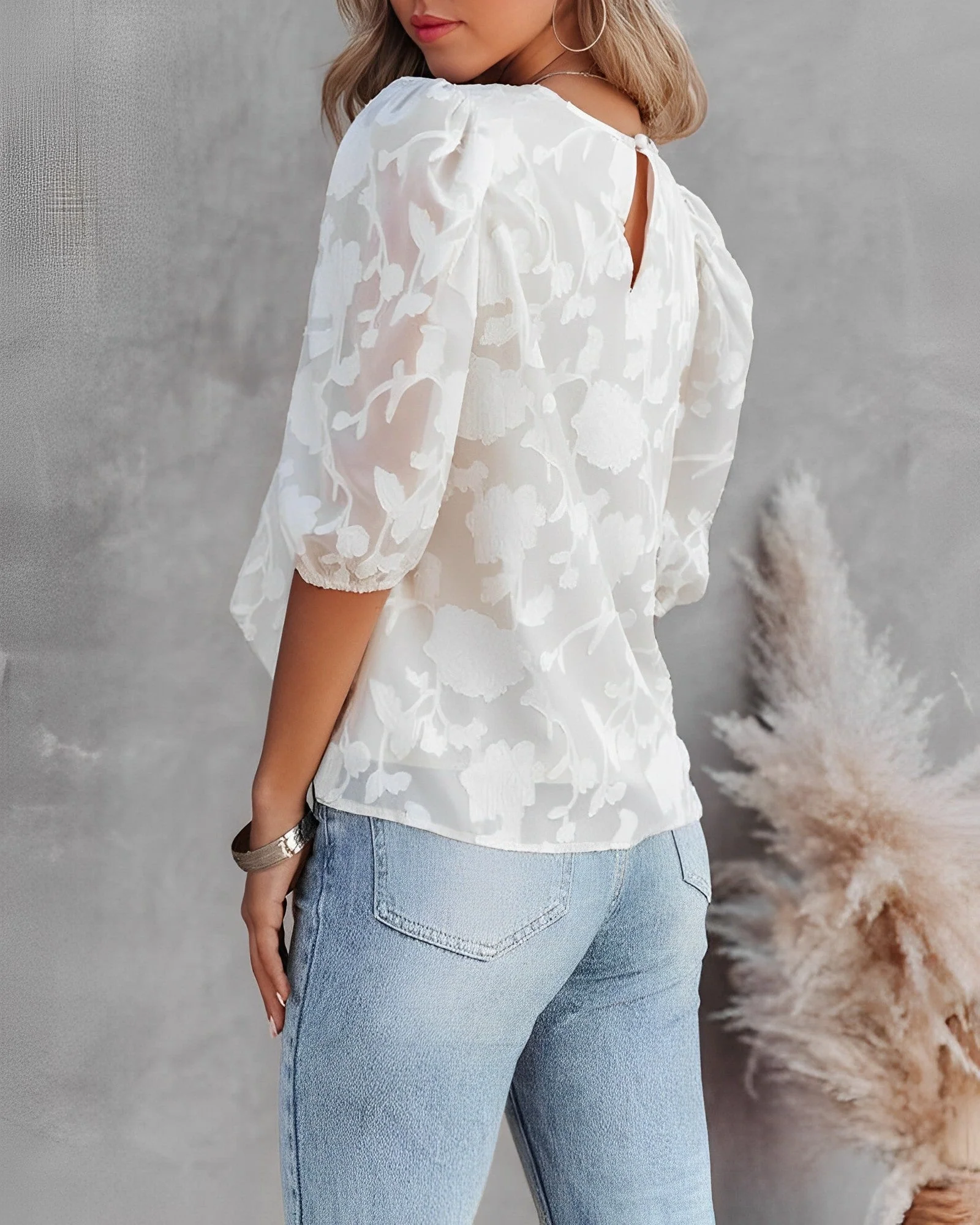 Chiffon Blouse Women – Elegant Puff Sleeve Top for Casual Festive Wear - Image 3