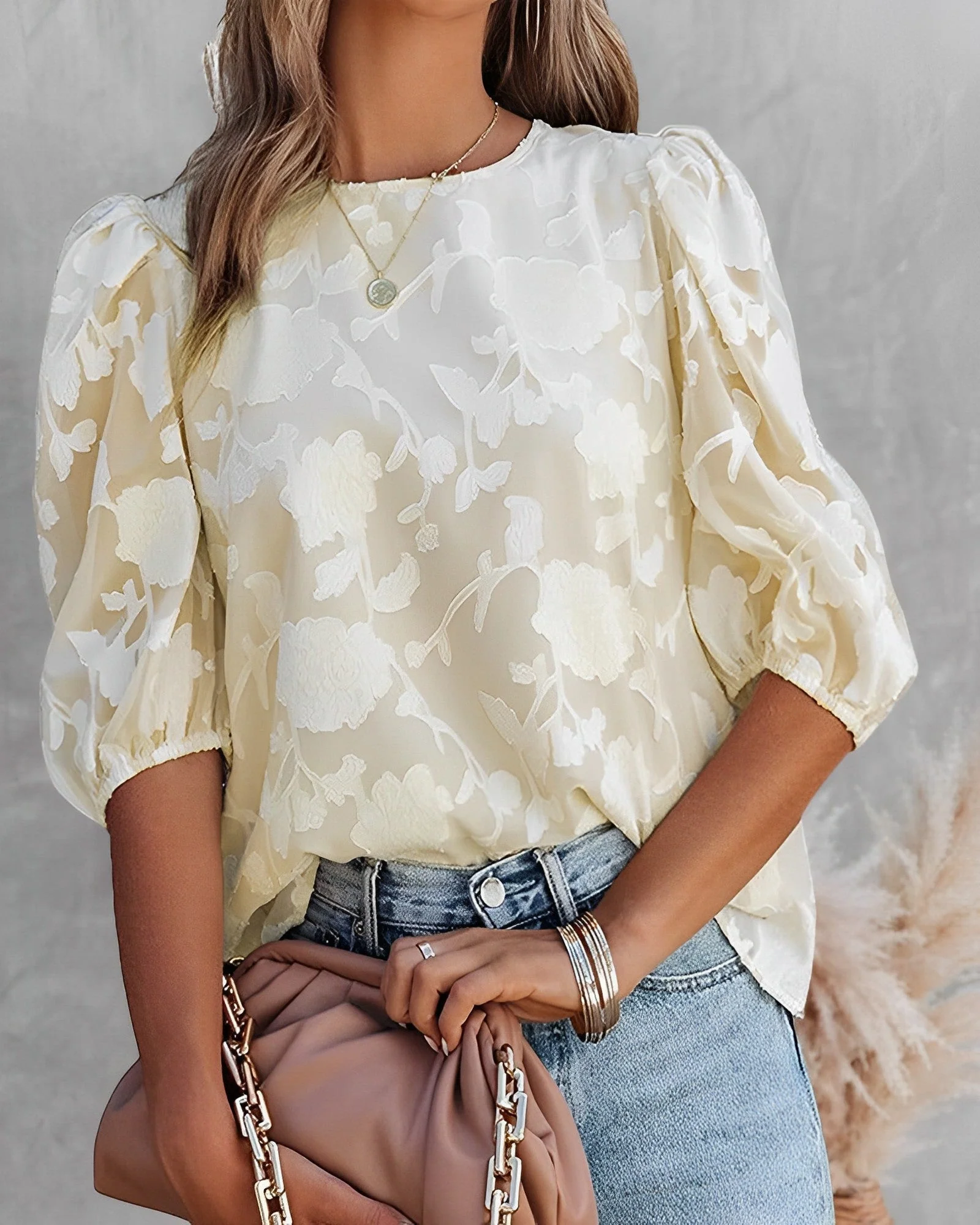 Chiffon Blouse Women – Elegant Puff Sleeve Top for Casual Festive Wear - Image 5