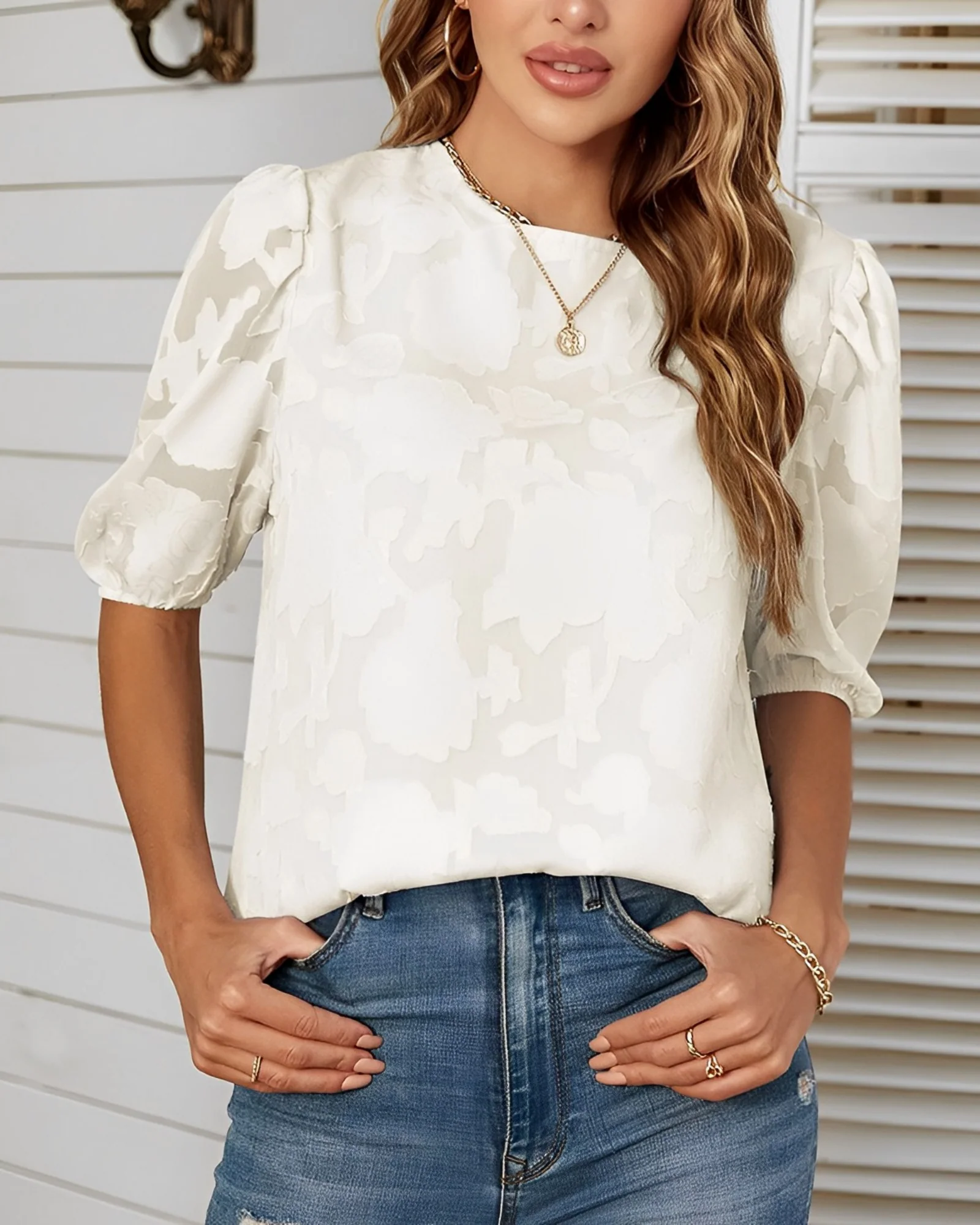 Chiffon Blouse Women – Elegant Puff Sleeve Top for Casual Festive Wear - Image 6