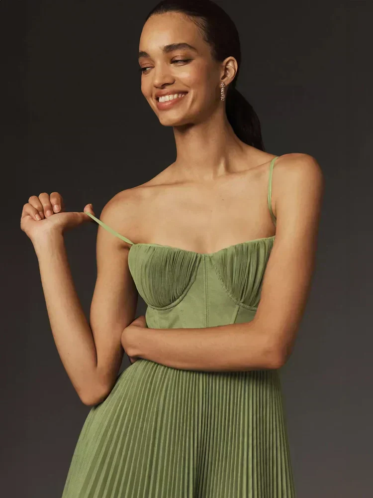 Elegant Midi Dress Women – Pleated Corset Design for Parties - Image 3