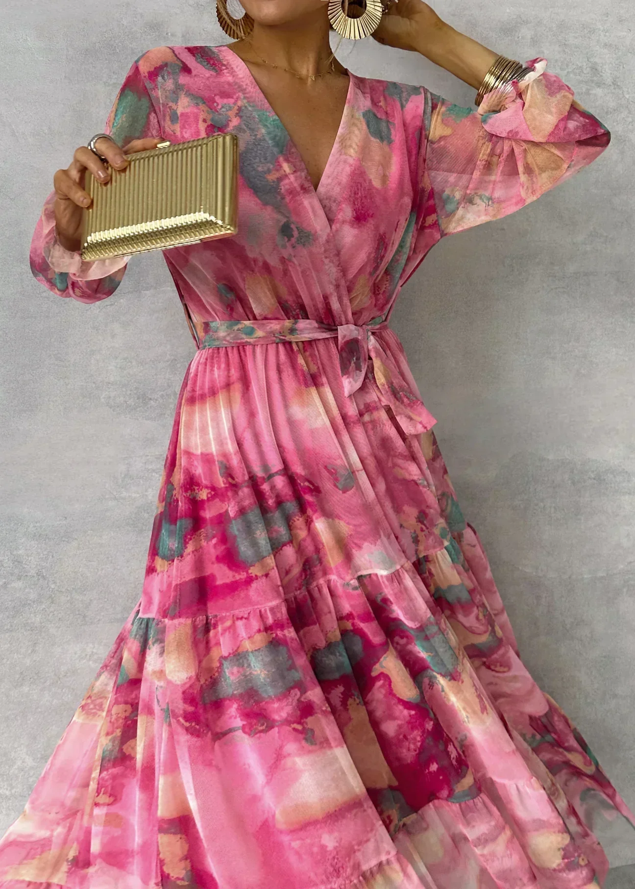 Maxi Dress Women – Floral Wrap Dress with Long Sleeves Elegant Style - Image 3