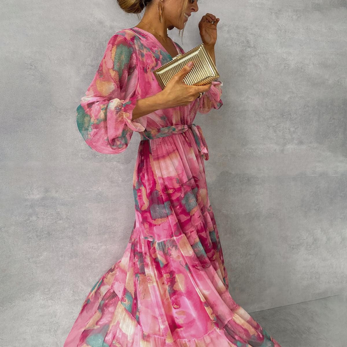 Maxi Dress Women – Floral Wrap Dress with Long Sleeves Elegant Style - Image 4