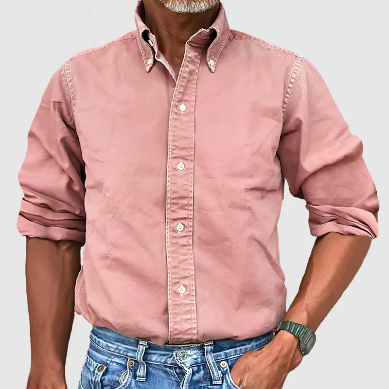 Men's Casual Long Sleeve Shirt – Vintage Wash Lightweight Button-Up - Image 3