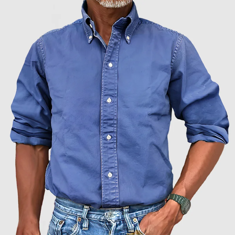 Men's Casual Long Sleeve Shirt – Vintage Wash Lightweight Button-Up - Image 4