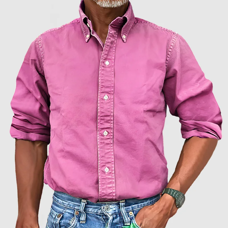 Men's Casual Long Sleeve Shirt – Vintage Wash Lightweight Button-Up - Image 6