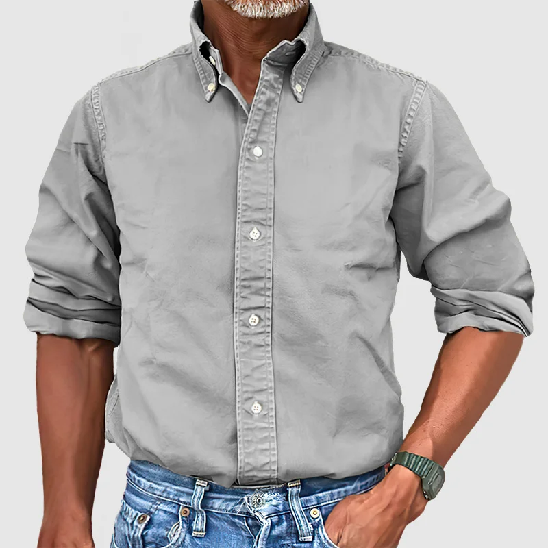 Men's Casual Long Sleeve Shirt – Vintage Wash Lightweight Button-Up - Image 7
