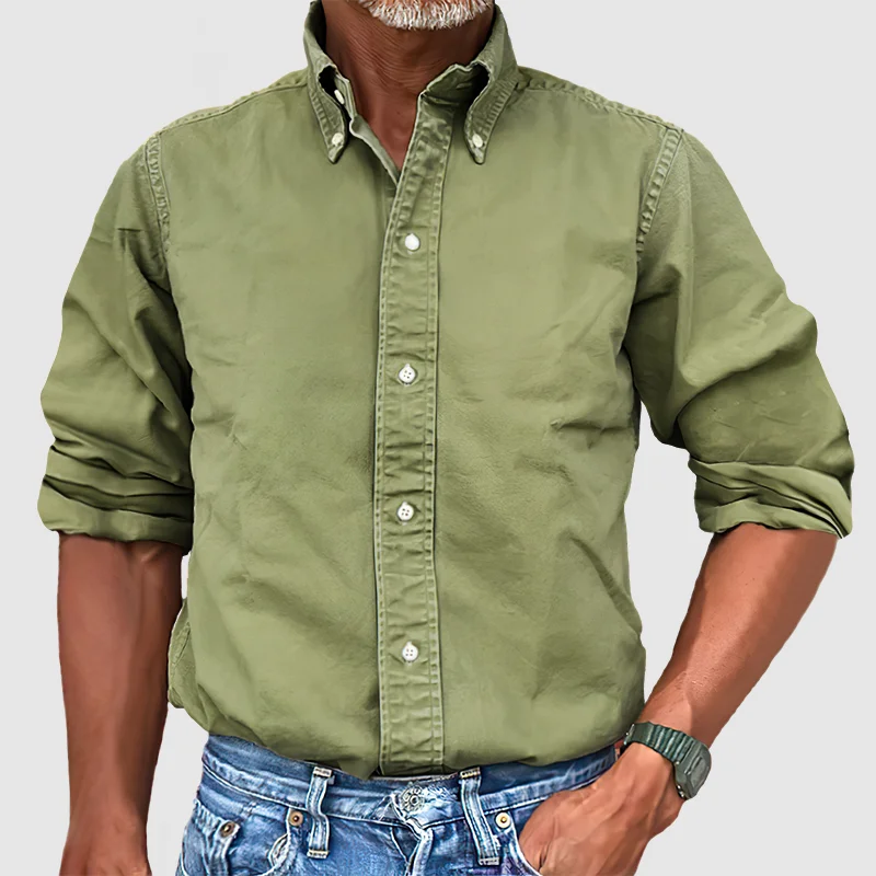 Men's Casual Long Sleeve Shirt – Vintage Wash Lightweight Button-Up - Image 8