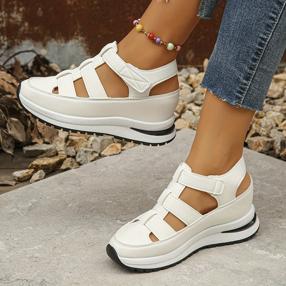 Platform Sandals Women – Stylish Velcro Straps and Padded Sole for Comfort - Image 3