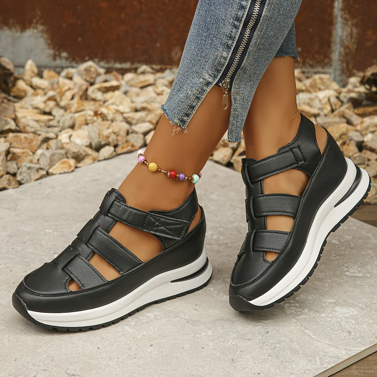 Platform Sandals Women – Stylish Velcro Straps and Padded Sole for Comfort - Image 5