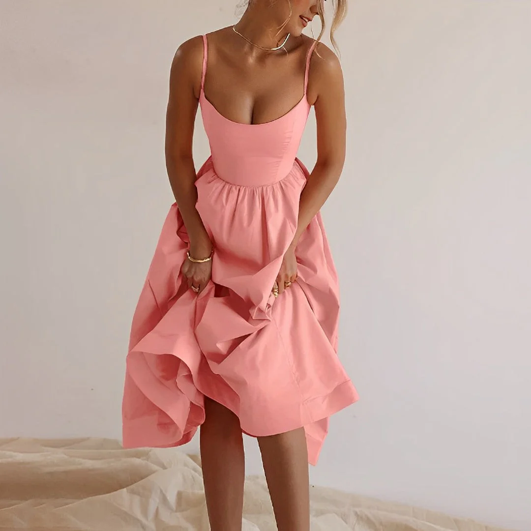 Puff Dress – Elegant Spaghetti Strap Dress with Puff Sleeves for Parties" 

Optimized Title: "Elegant Puff Dress – Spaghetti Strap Party Dress with Puff Sleeves - Image 4