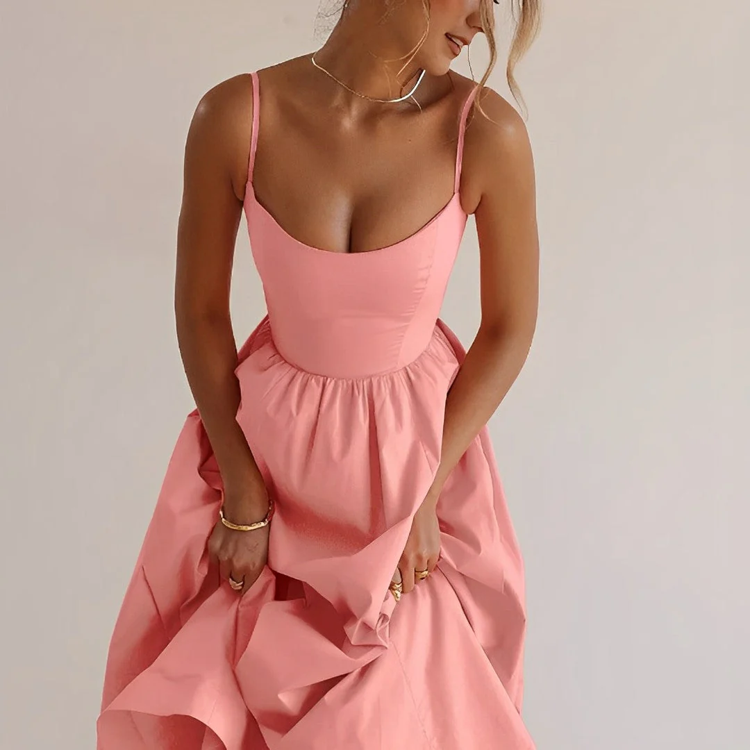Puff Dress – Elegant Spaghetti Strap Dress with Puff Sleeves for Parties" 

Optimized Title: "Elegant Puff Dress – Spaghetti Strap Party Dress with Puff Sleeves - Image 5