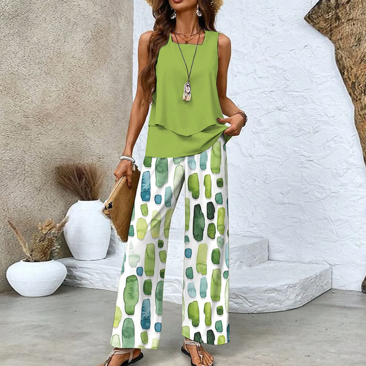 Two-Piece Set Women – Breezy Square Neck Outfit with Lightweight Fabric - Image 4